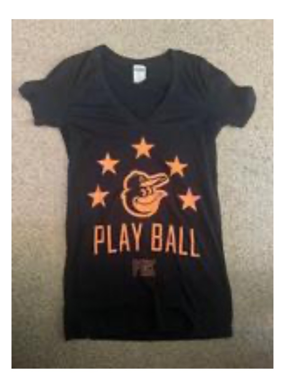 PINK Victoria's Secret Black Tee with Orange 'Play Ball' Graphic